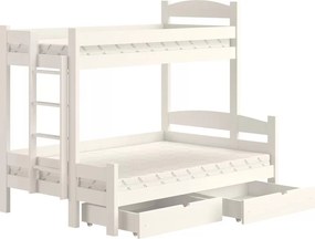 Lovic 90x200/120x200 bal oldali emeletes ágy fiókokkal - fehér