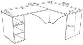 CARBON sarok számítógépasztal, 185x74x135, fekete, balos