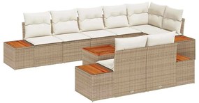 vidaXL Kerti Kanapé Szett párnával 9 pcs Bézs Poli rattan
