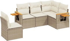 vidaXL 5 részes bézs polyrattan kerti ülőgarnitúra párnákkal