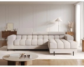 Bézs bársony kinyitható-tárolóhelyes sarokkanapé (jobb oldali-heverő résszel) Felro – ELTAP