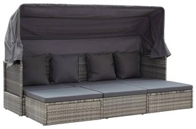 Szürke polyrattan kerti napozóágy tetővel