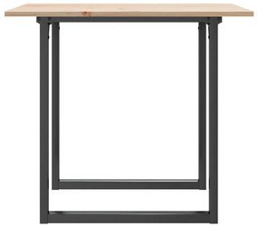 Tömör fenyőfa és acél étkezőasztal O-vázzal 80x80x75 cm