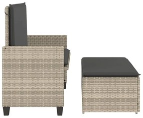 világosszürke polyrattan kerti pad párnákkal és lábtartóval