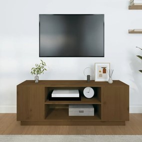 mézbarna tömör fenyőfa TV-szekrény 110 x 35 x 40,5 cm