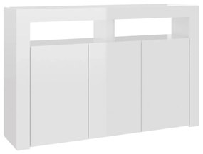 magasfényű fehér tálalószekrény LED-világítással 115,5x30x75 cm