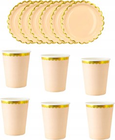 Bögre Szett Tányérok Bézs-arany keresztelő áldozás születésnapi torta 6kpl