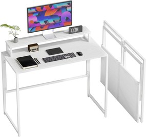 HOMCOM összecsukható számítógépasztal monitorállvánnyal, acél vázzal, 100 x 48 x 87,5 cm, fehér | Aosom