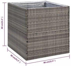 szürke polyrattan kerti ültetőláda 80x80x80 cm