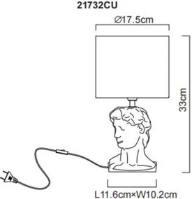 Globo 21732CU Asztali lámpa, kerámia bézs színű, textil bézs színű, kábel PVC fehér, billenőkapcsoló a kábelen, ø: 175mm, M: 330mm, kábel hossza 1300mm, 1x E14 40W 230V izzó nélkül