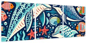 Kép – Rajzolt vízi állatok (órával) (90x30 cm)