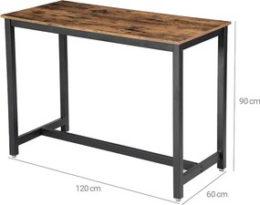 Konyhai bárasztal, rusztikus barna 120x60x90cm