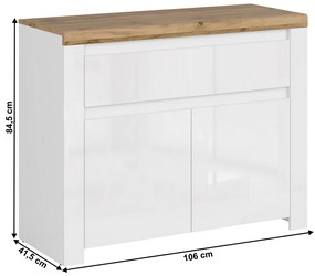 VILGO 2D1S szekrény, fényes fehér