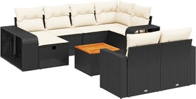 vidaXL 11 részes fekete polyrattan kerti ülőgarnitúra párnákkal