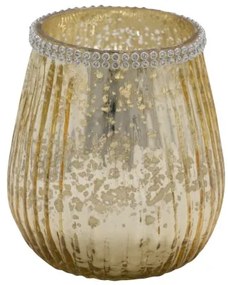 Bordás üveg mécsestartó arany antikolt, gyöngyös szélű, 9x11cm