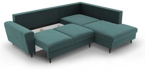 Petróleum színű bársony kinyitható tárolóhelyes sarokkanapé (jobb oldali-L alakú) Kyoto – Cosmopolitan Design