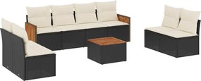 vidaXL 9 részes fekete polyrattan kerti ülőgarnitúra párnákkal