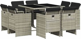 vidaXL 9részes világosszürke polyrattan kerti étkezőgarnitúra párnával