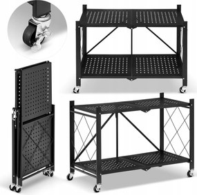 Összecsukható fém tároló állvány Higher kerekekkel fekete 2 polc mobil