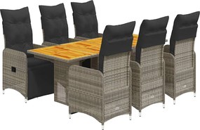 vidaXL 7 részes szürke polyrattan kerti bisztrógarnitúra párnákkal