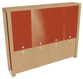 Verno+ S magas szekrény 260 x 46 x 210 cm, kombinált ajtó, világos tölgy / narancs