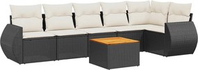 vidaXL 7 részes fekete polyrattan kerti ülőgarnitúra párnával