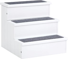 PawHut Háziállat Lépcső 3 Lépés Macska Lépcső Háziállatok Számára Kutyák és Macskák Számára, Belépési Segédeszköz Szőnyeg Tároló Térrel Kanapéágyhoz,