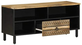 fekete tömör nyers mangófa TV-szekrény 100 x 33,5 x 46 cm