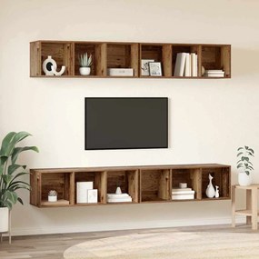 Fali TV Szekrény 4 pcs Régi fa 37 x 37 x 107.5 cm Műanyag Fa