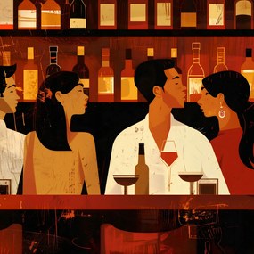 Poszter 50x50cm Találkozás a bor mellett