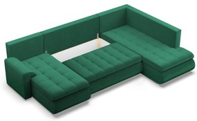 Tokio U sarokkanapé, 3 ágyneműtartóval, bársony, jobboldali, zöld