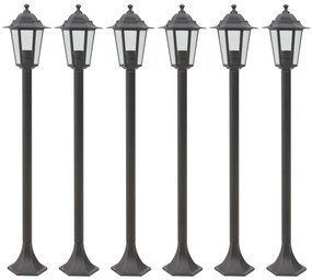 6 db bronzszínű alumínium kerti állólámpa, E27, 110 cm