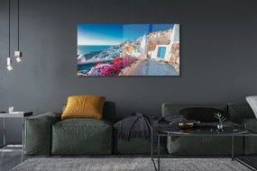 Üvegképek Épületek Görögország tenger virág 125x50 cm