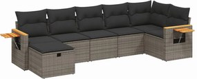 vidaXL 7 részes szürke polyrattan kerti ülőgarnitúra párnákkal