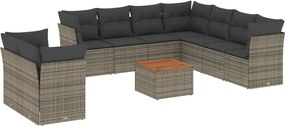 vidaXL 10 részes szürke polyrattan kerti ülőgarnitúra párnákkal