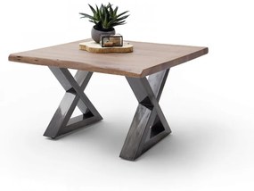 CARTAGENA dohányzó asztal akácfa 75x75cm - X alakú antikolt lábbal - Dió