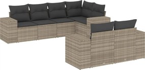 vidaXL 7 részes világosszürke polyrattan kerti ülőgarnitúra párnákkal