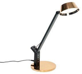 Asztali lámpa fekete, sárgaréz, LED-del, USB-vel - Edward
