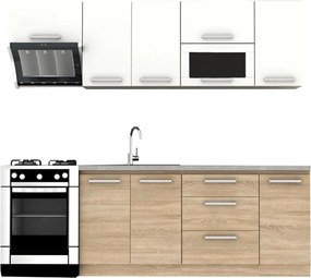 Konyhabútor 2,4 m, tölgy sonoma/fehér, NOVA PLUS