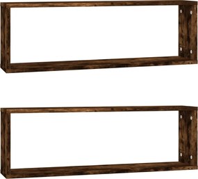 vidaXL 2 db füstös tölgy színű szerelt fa fali kockapolc 80x15x26,5 cm