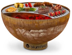 Blumfeldt Savage, tűzrakóhely grillel, Ø 60,5 cm, acél, védőfedél, rozsdás hatás