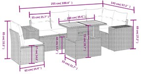 7 részes fekete polyrattan kerti ülőgarnitúra párnával