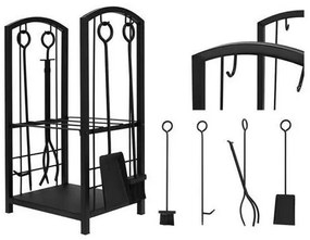 Fához való kosár kandallószerszámokkal 30x40x73 cm fekete