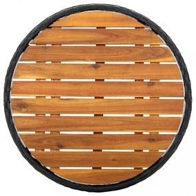 fekete polyrattan és tömör akácfa teázóasztal 60 cm