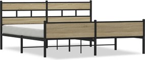 vidaXL sonoma tölgy színű fém ágykeret matrac nélkül 200 x 200 cm