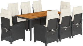 vidaXL 9 részes fekete polyrattan kerti étkezőgarnitúra párnákkal