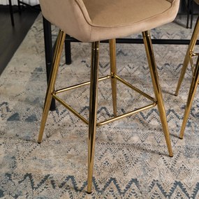 Bézs Bársony Bárszék Aranyszínű Lábbal. SALEM