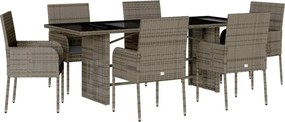 vidaXL 7 részes szürke polyrattan kerti étkezőgarnitúra párnával