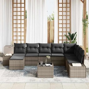 Kerti Kanapé Szett 9 pcs Szürke 319 x 209 x 85 cm Poli rattan