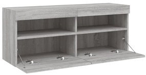 szürke sonoma színű fali TV-szekrény LED-del 100x30x40 cm